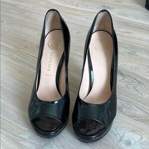 Versace Black Stiletto Heels with Peep Toe